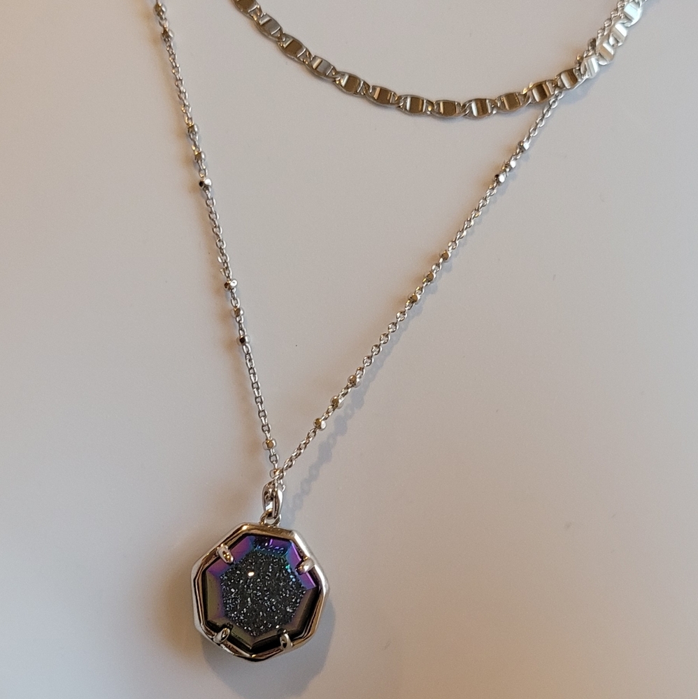 NWT KENDRA SCOTT MYSTIC DRUSY CYNTHIA NECKLACE IN SILVER SPARKLY BLUE PURPLE ETC